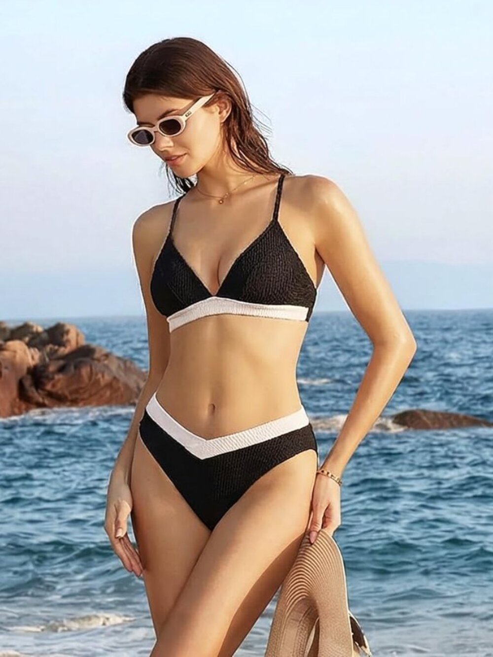 π€ RXRXCOCO Ribbed Color Block Tummy Control Bikini Set Small NWT π - Picture 5 of 7